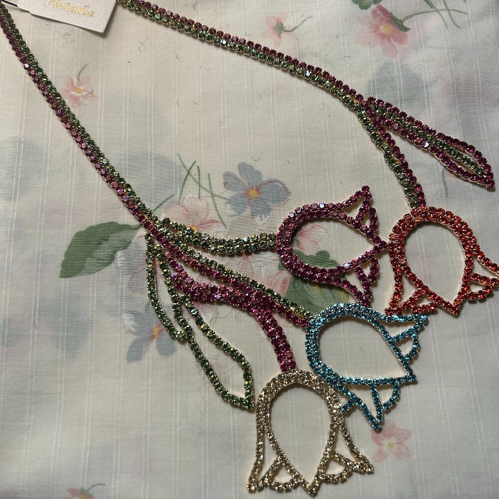 New Natasha Tulip Floral Rhinestone Necklace